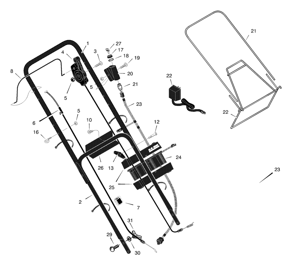 Handle Assembly Diagram and Parts List for 228670X31A 2001 Briggs and Stratton Lawn Mower